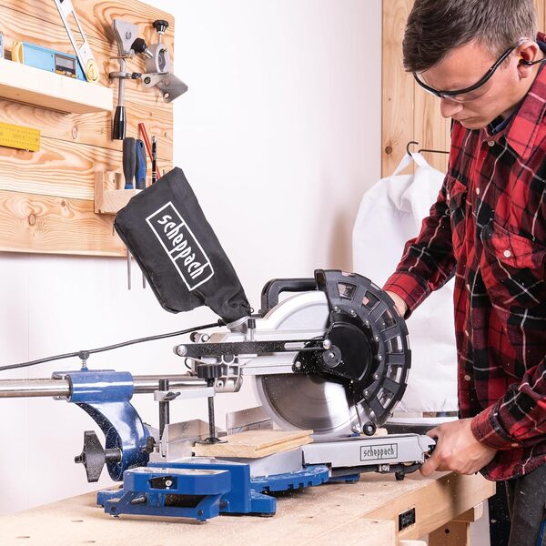 Scheppach Scie à onglets avec démarrage progressif & laser HM254 | 2000W | Lame Ø255mm | Largeur/hauteur de coupe : 340mm x 90mm |Scie radiale | 2ème lame incluse