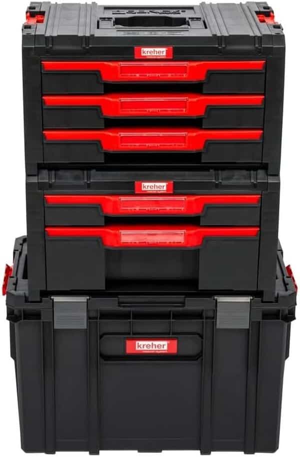 Kreher - Ensemble de 6 chariots à outils, taille XL, servante d'atelier, série ausQ-Brick avec de nombreux accessoires, l x p x h : 53 x 38 x 98 cm