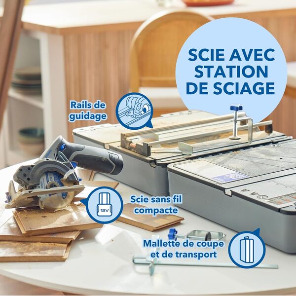 Dremel Blueprint 12V Station de Sciage Portative avec 1x Scie compacte sans fil 12V, 1x Station de sciage, 1x lame multi-matériaux, 1x guide de coupe, 2x Serre-joints