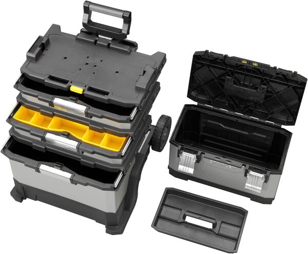 STANLEY FATMAX Rolling Workshop, 4-en-1 Units including Removable Toolbox, Durable Metal and Plastic, Mobile Workstation, 1-95-622