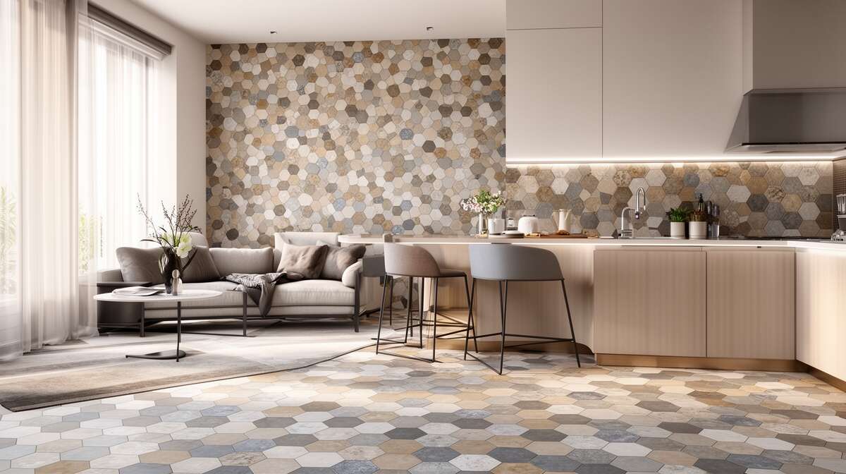Int&eacute;grer le carrelage hexagonal &agrave; sa d&eacute;coration
