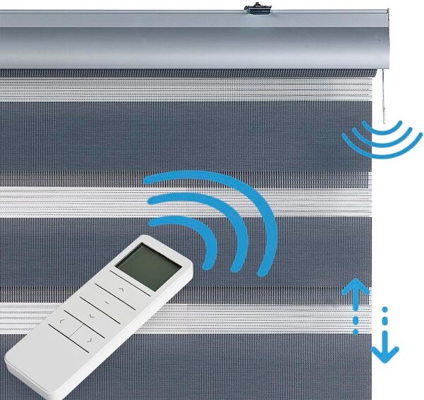 Stores enroleurs motorisé Jour Nuit Premium Double Tissu Finitions Haut de Gamme Galerie et chaînette en Aluminium Qualité maximale pour Fenêtres et Portes Store Zébre STORESDECO Argent 200x250 cm