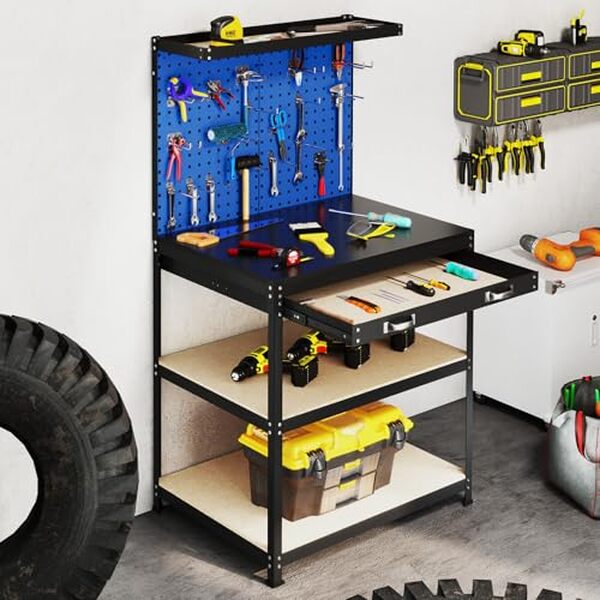 Découvrez l'établi de garage GYMAX : un organisateur robuste et fiable pouvant supporter jusqu'à 225 kg pour un atelier bien ordonné et performant.