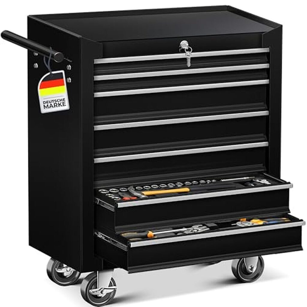 Test MASKO® servante d'atelier 7 tiroirs : chariot à outils mobile en métal noir