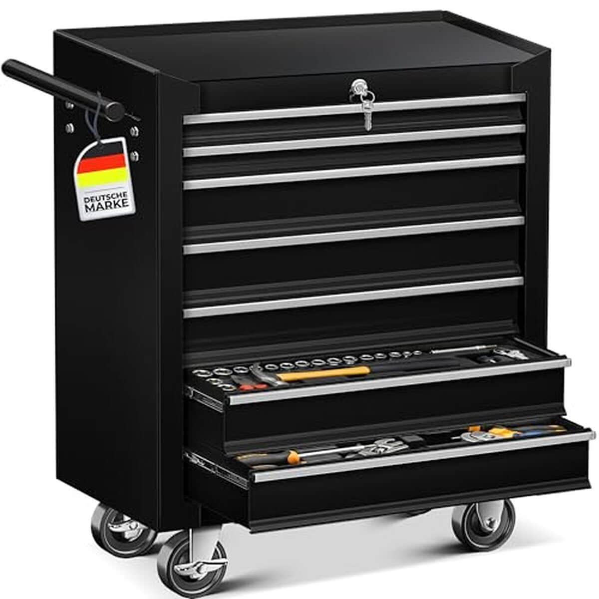 Test MASKO® servante d'atelier 7 tiroirs : chariot à outils mobile en métal noir