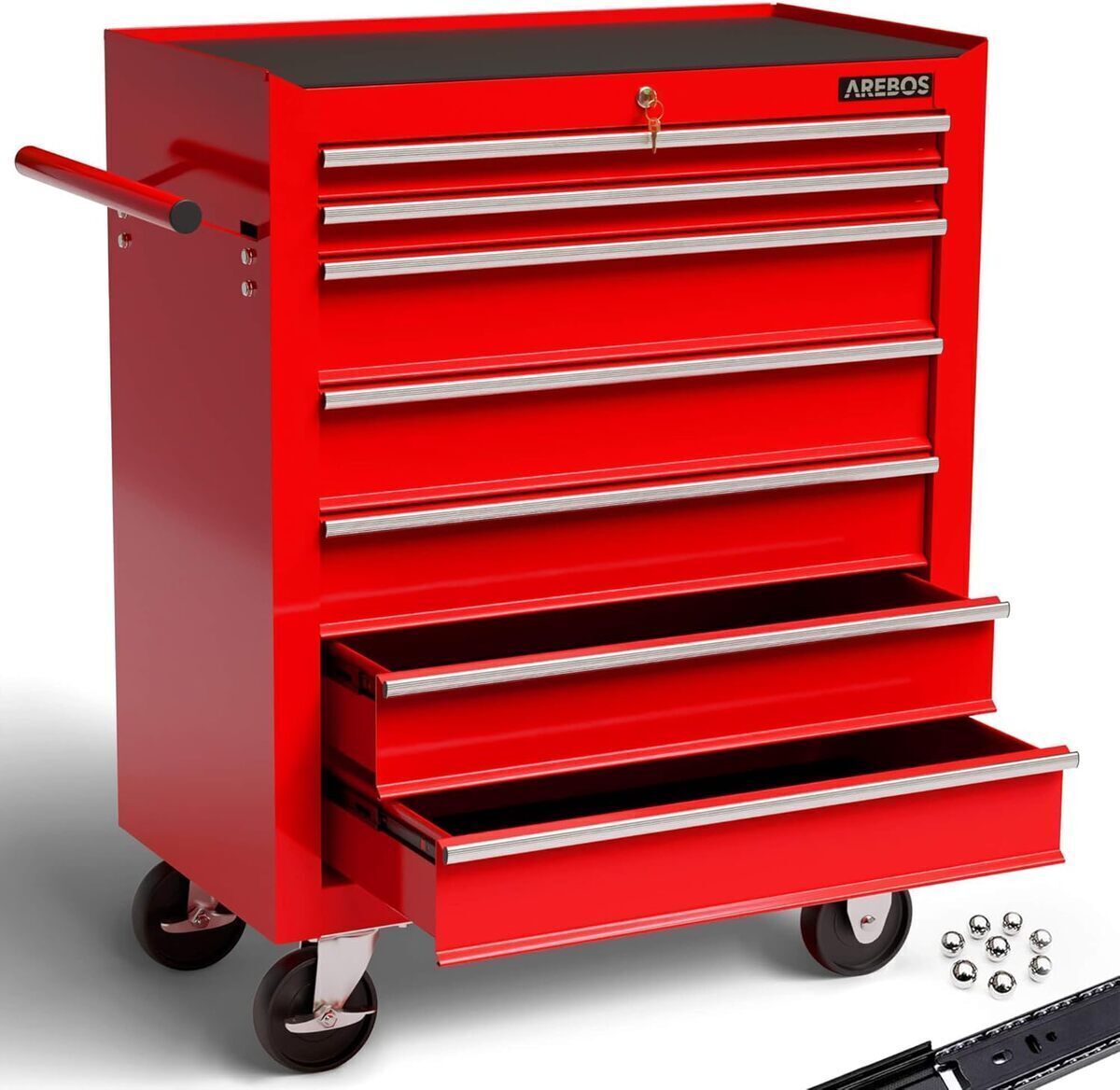 Test : servante d'atelier AREBOS 7 compartiments rouge