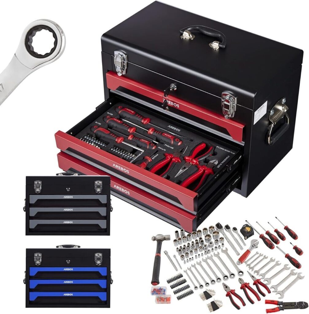 Test Arebos : mallette à outils 172 pièces, chrome vanadium, rouge/noir