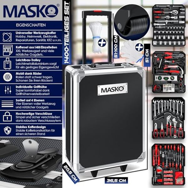 Découvrez notre test détaillé de la valise à outils MASKO® 969 pièces. Chariot pro complet avec rangement optimal : caractéristiques, avantages et verdict d'expert.