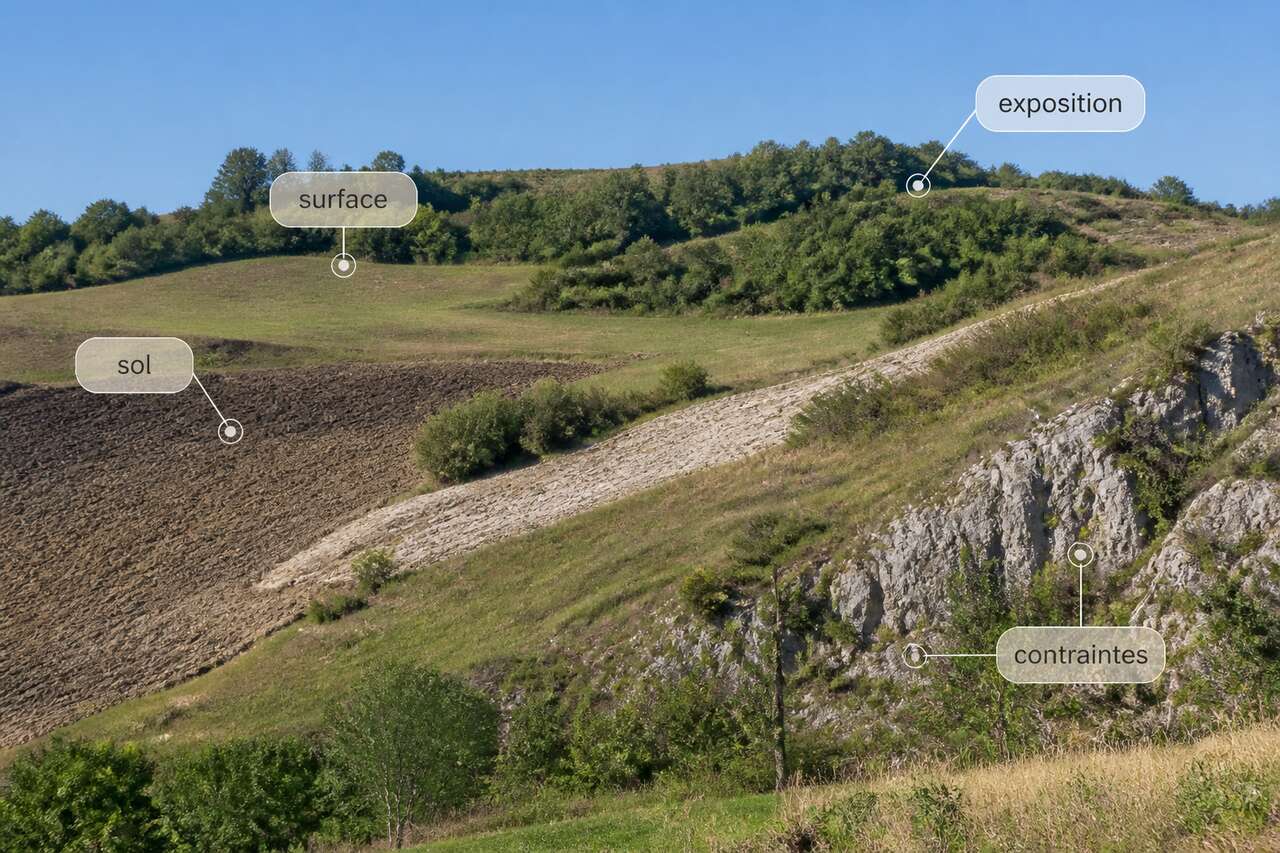 Diagnostiquer le terrain : surface, sol, exposition et contraintes Diagnostiquer le terrain : surface, sol, exposition et contraintes