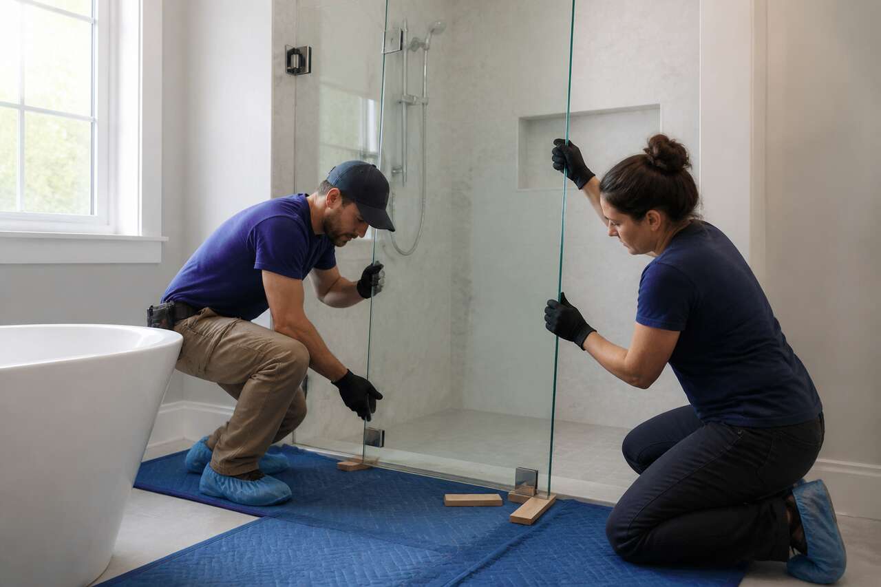 Sécuriser la dépose : protéger le carrelage, caler la porte, travailler à deux Sécuriser la dépose : protéger le carrelage, caler la porte, travailler à deux