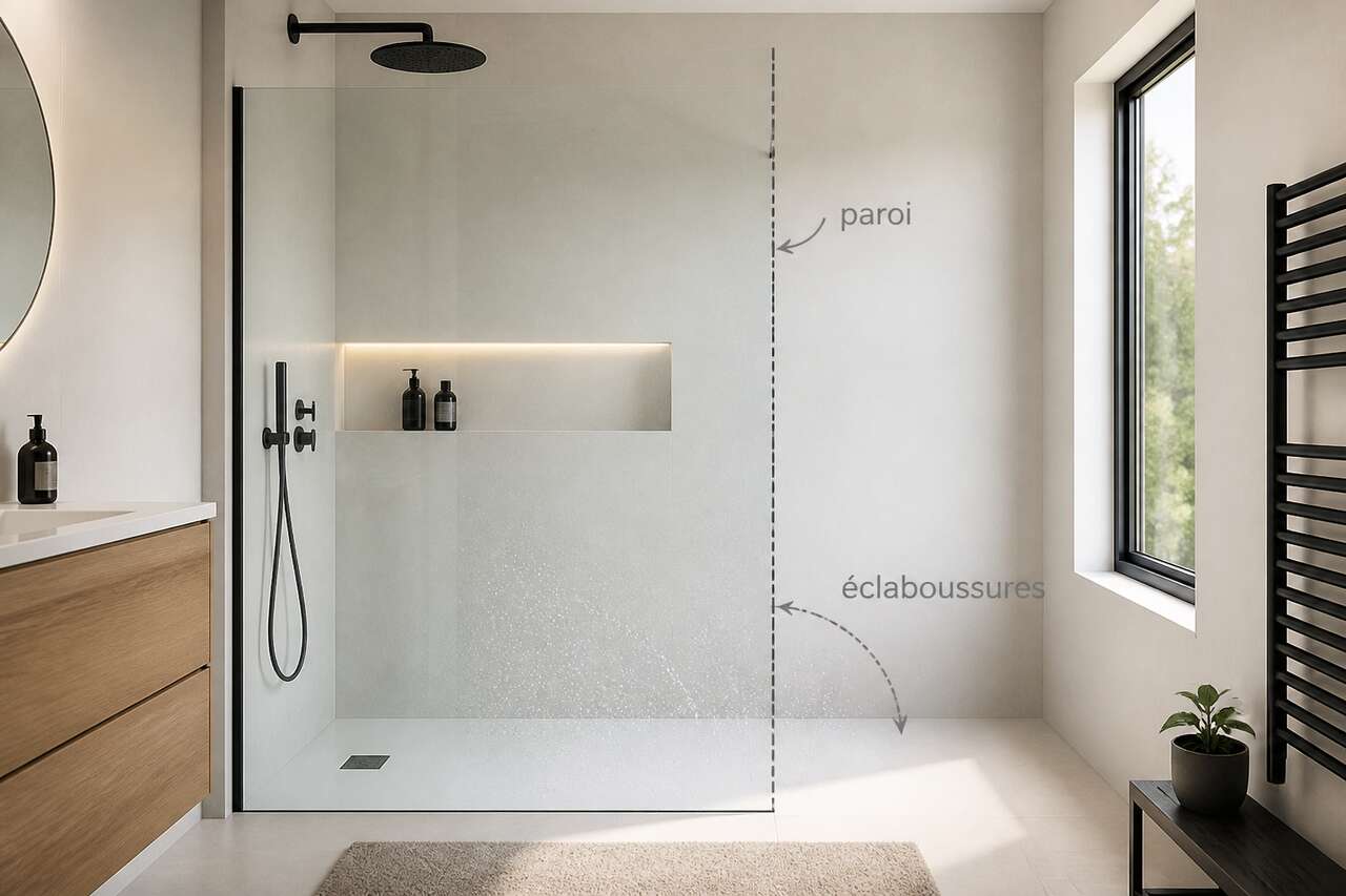 Douche &agrave; l&rsquo;italienne: quelle taille de paroi pour limiter les &eacute;claboussures