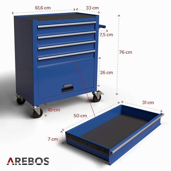 Découvrez notre test détaillé de la servante d'atelier AREBOS 4 compartiments avec 81 pièces : caractéristiques, avantages et performances pour votre garage.